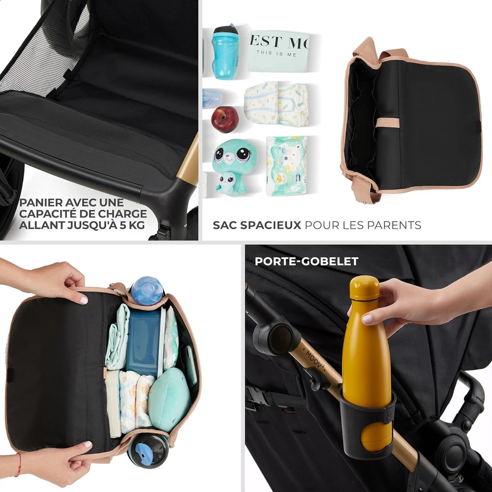 Kinderkraft MOOV2 Poussette 3 en 1, Système de voyage de la naissance à 27 kg, Siège auto Mink PRO I-Size inclus, Capote extensible avec filtre UPF50+, Accessoires pratiques, Gris