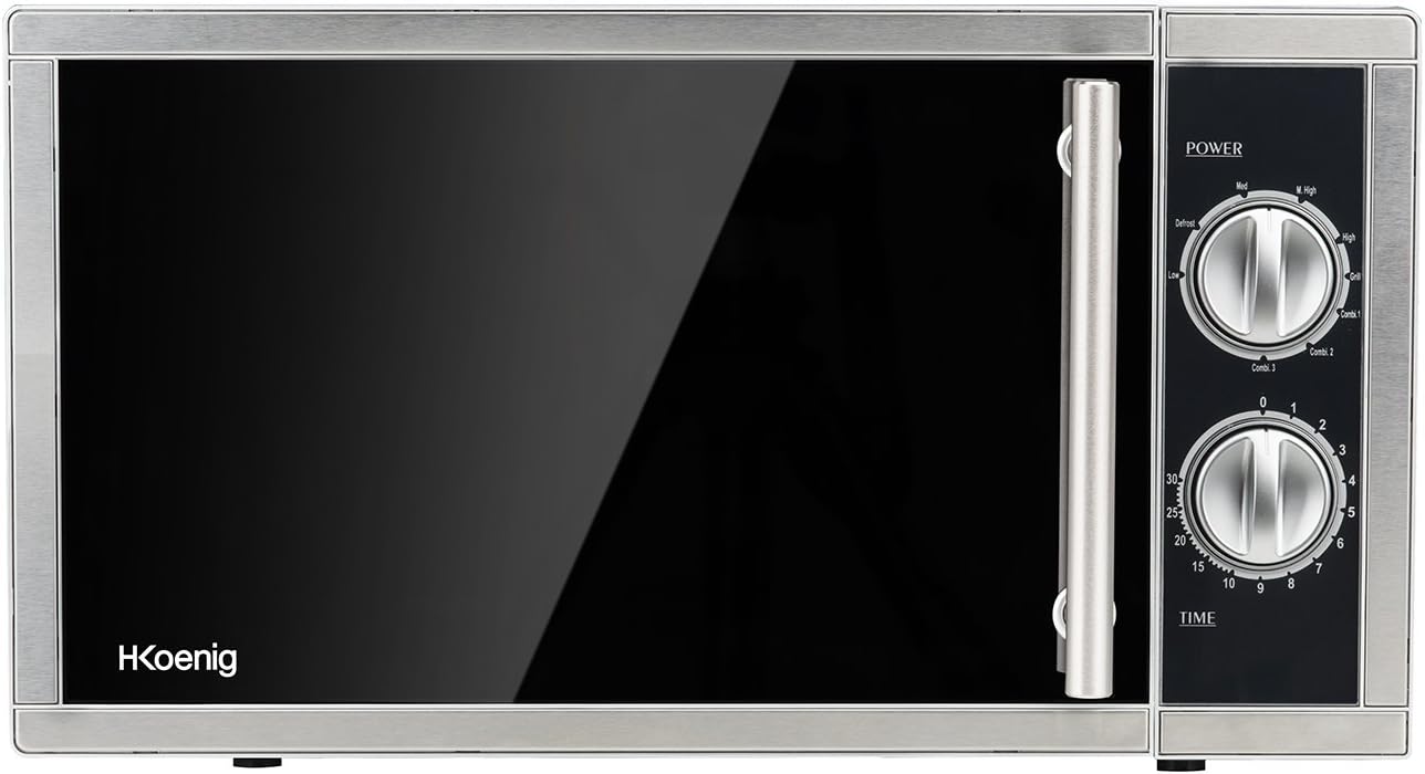 H.Koenig Four à Micro-ondes Compact Digital 20L VIO2, 700W, Plateau tournant 24,5cm, Multifonction Programmable 6 niveaux de chauffe, Décongélation et Express, Minuterie 60min, Effet mirroir noir