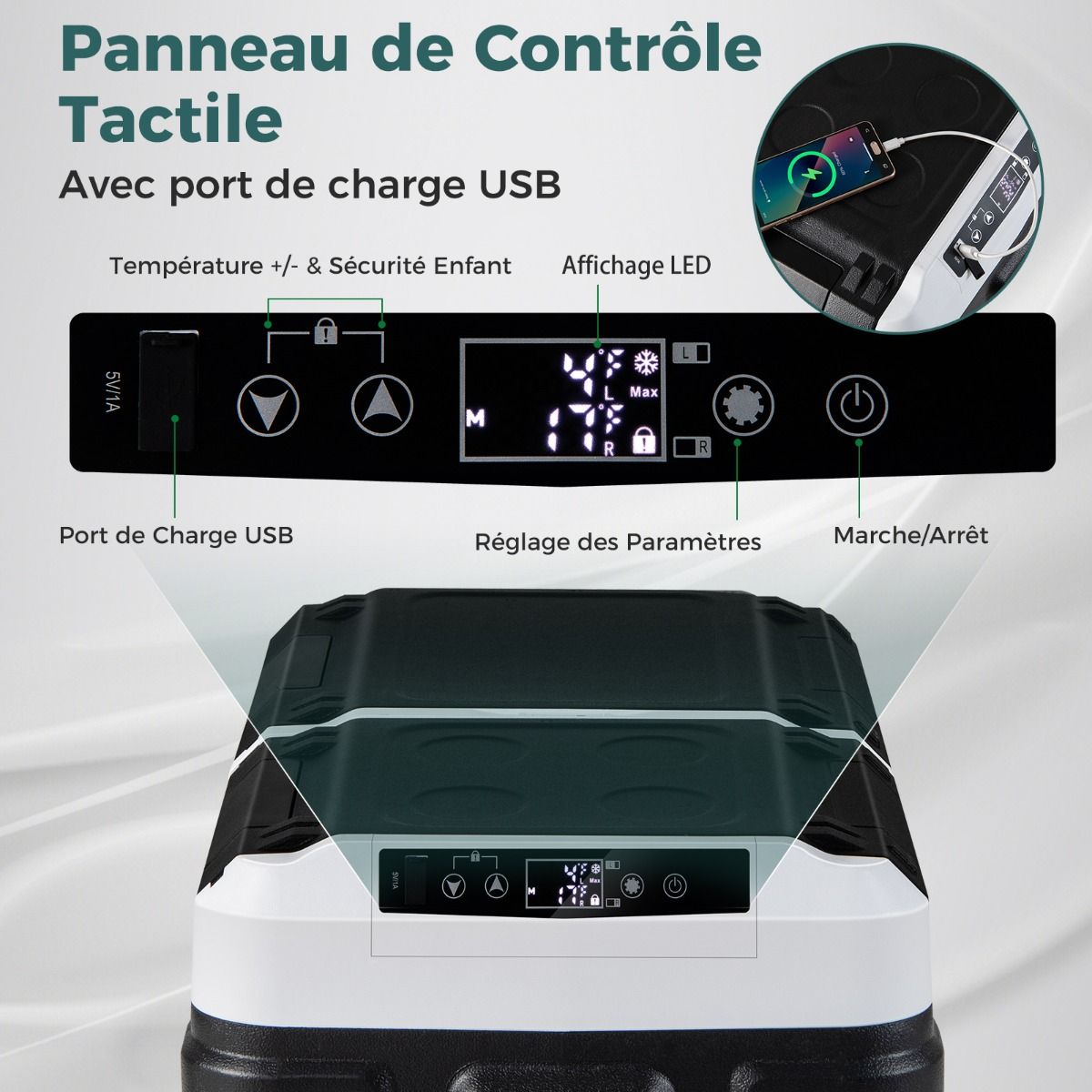 Glacière Électrique Portable Double Zone 40L Réfrigérateur de Voiture 12 V à Compresseur -20℃ ~ 2012/24V CC et 100-240V CA Noir -