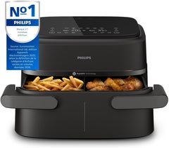 Philips Air Fryer 3000 Series Double Basket - Healthy, Fast and Versatile Cooking, 9 Litre Capacity, Touch Screen, Two Drawer Design (NA350/00)