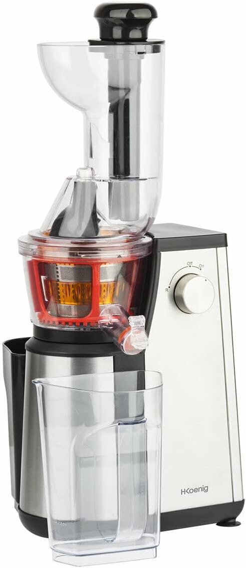 H.Koenig GSX12 Vertical Juice Extractor Stainless Steel Black, Fruit and Vegetable Juice, BPA Free, 82 mm Wide Mouth, Soft Pressure, 1 Litre, 400 W