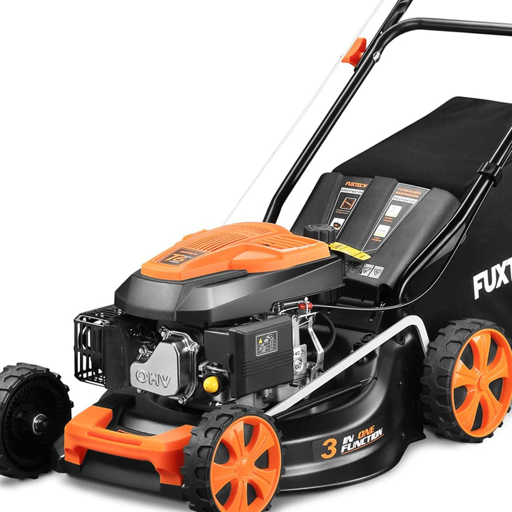 FUXTEC Tondeuse thermique pousse FX-RM4646ECO - Tres bon rapport qualit-prix - Easy Clean 3en1 largeur de coupe 46cm - bac de ramassage 50L