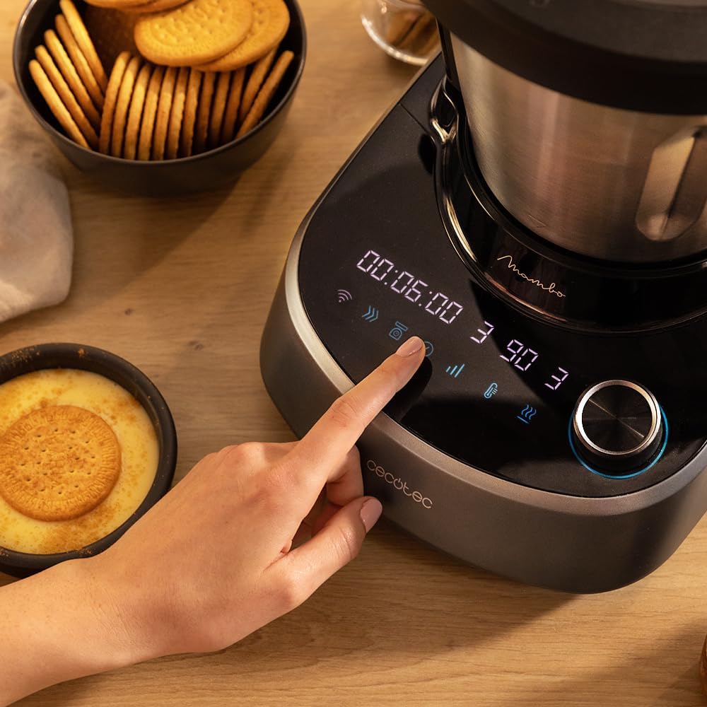 Cecotec Robot de Cuisine Mambo Black. 23 Fonctions, 10 Niveaux de Température, 1700W, 2,5 kg de Pâte, Cruche de 3,3L, 10 Vitesses, Minuterie, Température Réglable de 37 °C à 120 °C