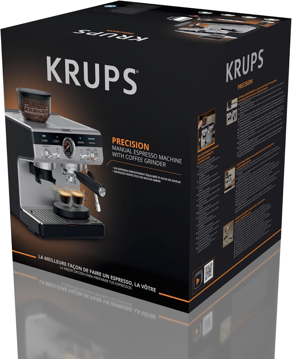 Krups Virtuoso+, Machine expresso, Machine a cafe à pompe, expresso machine a cafe moulu ou dosettes, 15 bars, Inox, Buse vapeur, Espresso et cappuccino, XP444G10
