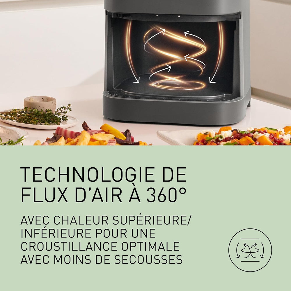 Panasonic NF-CC500SXE AirFryer Friteuse sans huile avec Hublot, 5L, 80-200°C, Minuterie Numérique et Écran LCD, Vapeur Douce, 11 Préréglages, Nettoyage Facile, Gris Mat