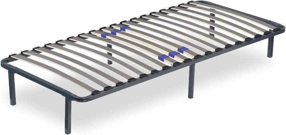 SAMPUR - Essential bed base 140 x 200 cm | Durable and comfortable | Feet included | Adjustable slats | Epoxy lacquered metal frame | Quick and easy assembly