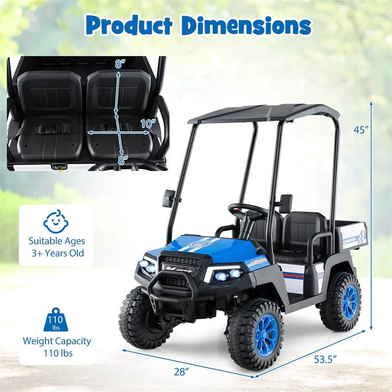 24V 4WD 2-Seater Kids Golf Cart with Sun Shade, Storage Trunk & Remote Control, LED Lights, Electric Ride on Toy Car for Boys Girls Ages 3+