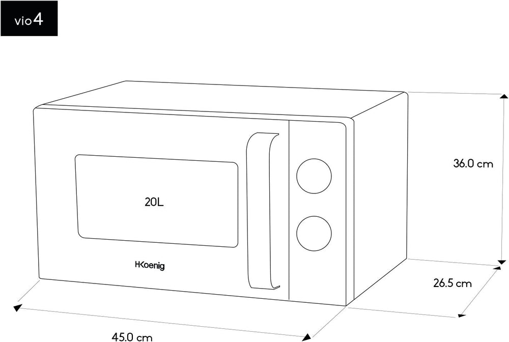 H.Koenig Four à Micro-ondes Compact Digital 20L VIO2, 700W, Plateau tournant 24,5cm, Multifonction Programmable 6 niveaux de chauffe, Décongélation et Express, Minuterie 60min, Effet mirroir noir