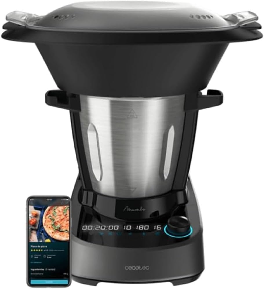 Cecotec Robot de Cuisine Mambo Black. 23 Fonctions, 10 Niveaux de Température, 1700W, 2,5 kg de Pâte, Cruche de 3,3L, 10 Vitesses, Minuterie, Température Réglable de 37 °C à 120 °C