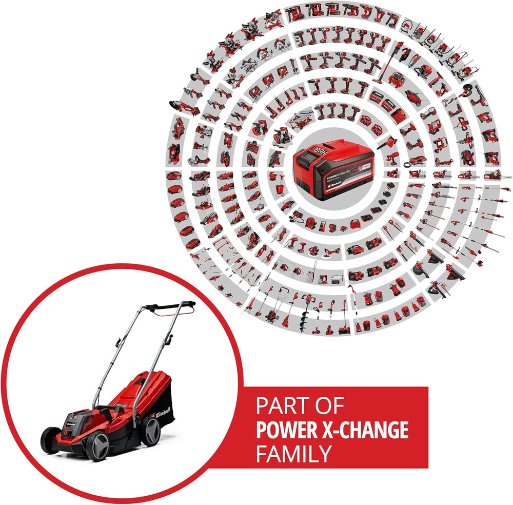 Einhell Tondeuse à gazon sans fil GE-CM 18/33 Li Kit Power X-Change (18V, Largeur de Coupe 33cm, Surface conseillée 200 m²) Livré avec Batterie 4,0 Ah et Chargeur
