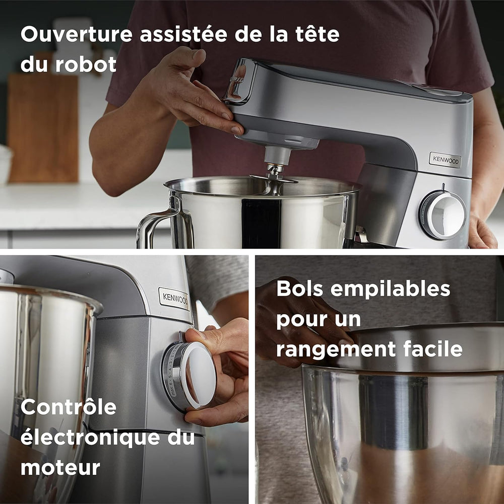 Kenwood Titanium Chef Baker KVC65.001WH, Pastry Robot with Integrated Scales, Including 3-Piece Pastry Set, Spatula & Splash Protection, 1200 W, White