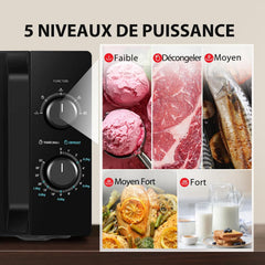 Toshiba Micro-ondes 20L MW2-MM20P(BK), Micro-ondes sur Pied, 800W, 5 Niveaux de Puissance, avec Décongélation Facile, éclairage LED à l'intérieur, Noir