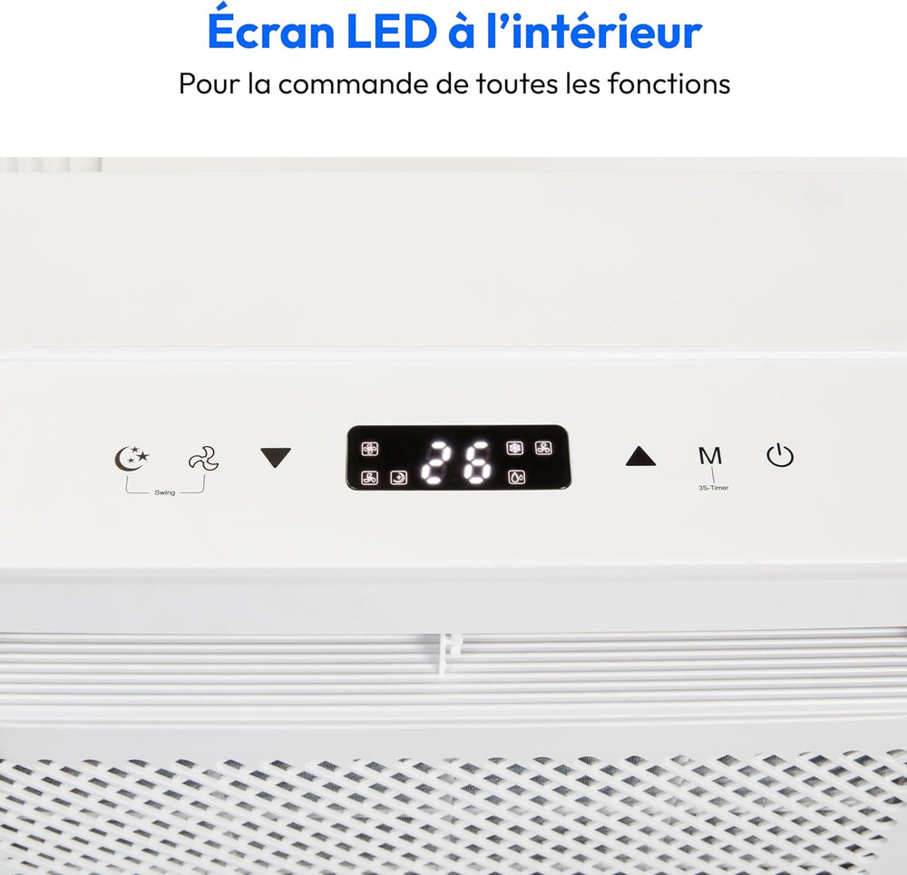 MEDION Smart Climatiseur Split P502 (5000 BTU, 3-en-1, Refroidir, Déshumidification, Ventilation, pour caravane, camping-car, kit de joint de fenêtre, mode sommeil, contrôle Wifi, Écran, MD 37735)