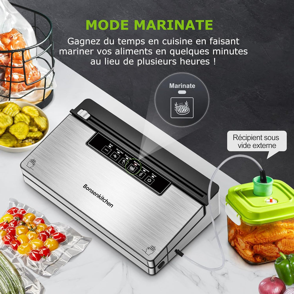Bonsenkitchen Food Vacuum Sealer Machine, 5 Modes-8L/min, Globefish Technology for Continuous Work at High Speed, Includes 100 Vacuum Bags and 1 Roll Bag