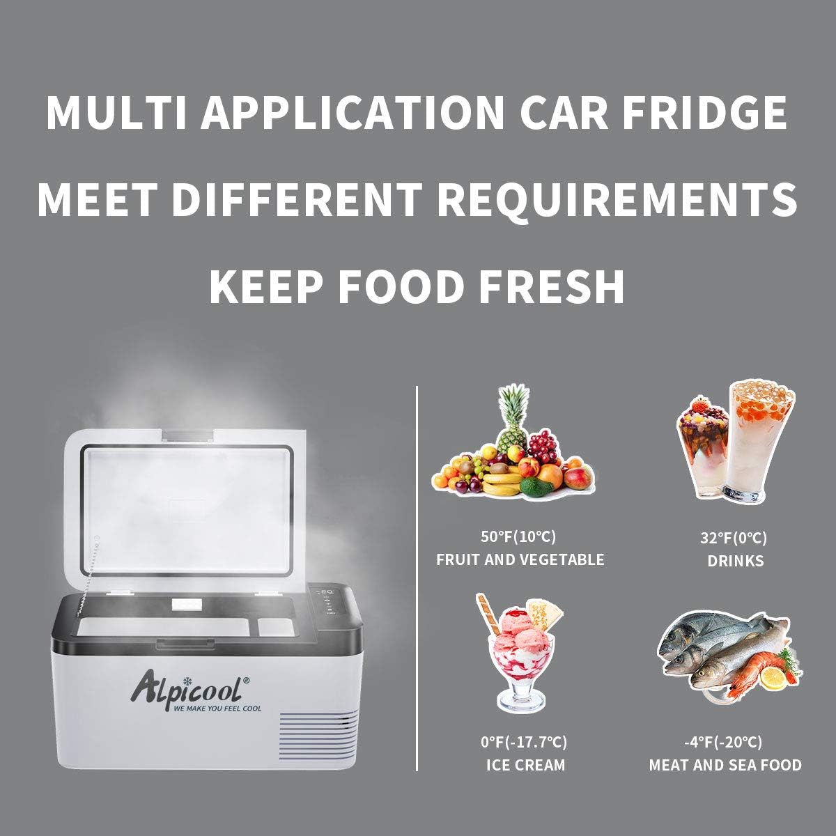 Alpicool LGMP8 8L Glaciere Portable Réfrigérateur Voiture Camping Congélateur 12/24V Mini Frigo pour Maison, Bureau ou Pique-Nique en Plein Air/ -20 à 20℃(Batterie Non Incluse)