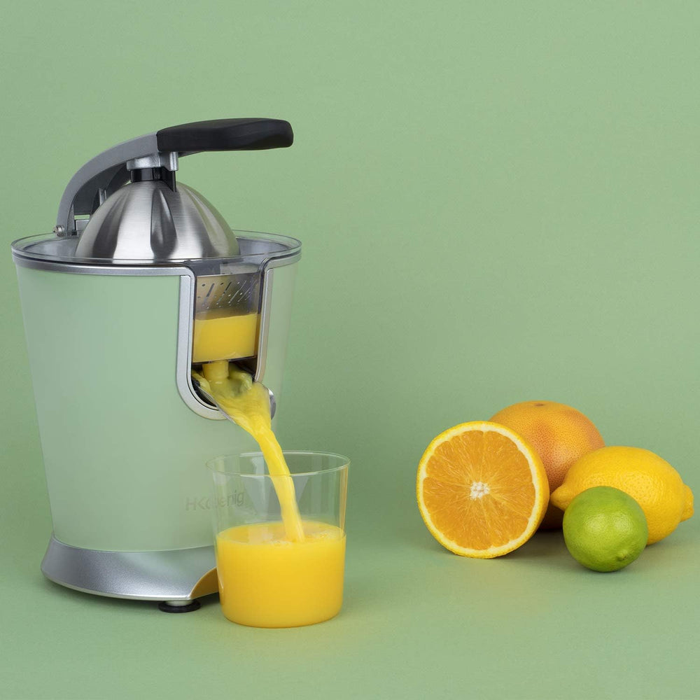 H.Koenig AGR80 160W Professional Electric Citrus Juicer Stainless Steel Lever and Filter Drip Free BPA Free Dishwasher Safe Parts