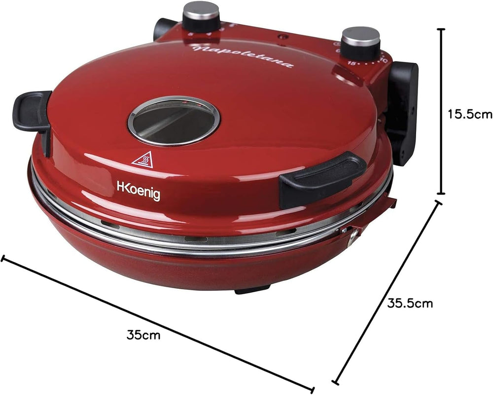 H.Koenig Four à Pizza électrique Professionnel Portable NAPL350, Multifonction, Tartes et Quiches, Grand Plateau en Pierre Céramique, Température 0 à 400°C, Minuterie, Roulette et Pelle en bois