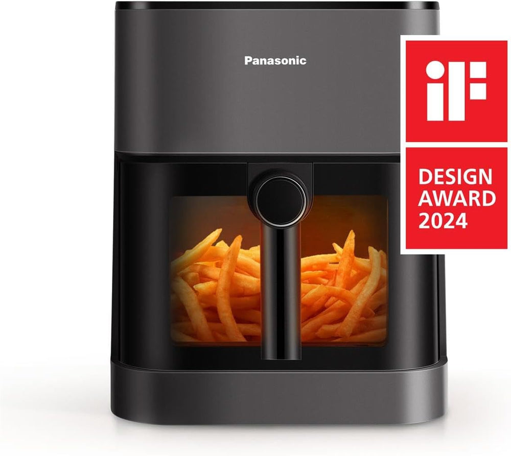 Panasonic NF-CC500SXE AirFryer Friteuse sans huile avec Hublot, 5L, 80-200°C, Minuterie Numérique et Écran LCD, Vapeur Douce, 11 Préréglages, Nettoyage Facile, Gris Mat
