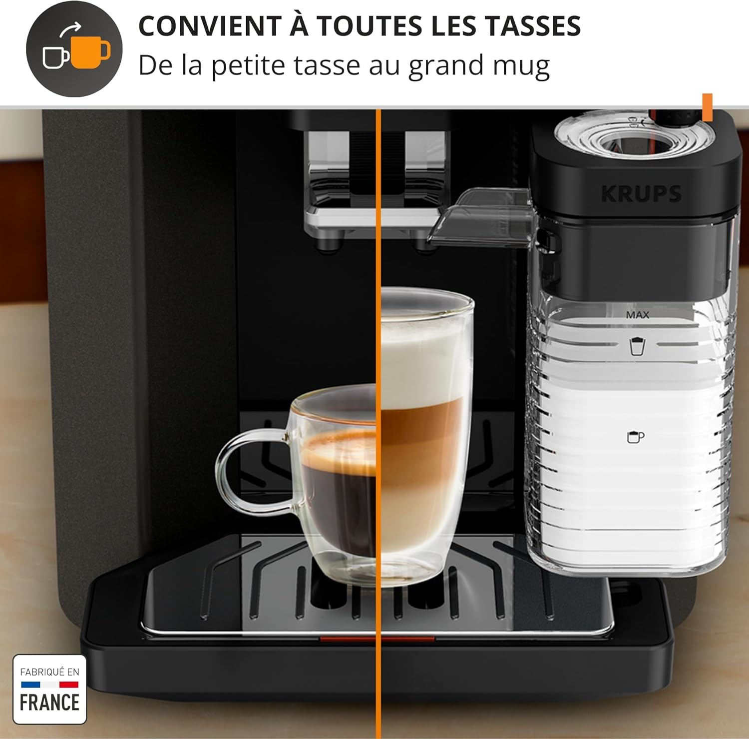 Krups Sensation C50, Machine à café grains, machine expresso, 5 boissons accès direct, Interface tactile, Facile à utiliser, Nettoyage automatique, Buse vapeur Cappuccino, Fabriqué en France EA910810