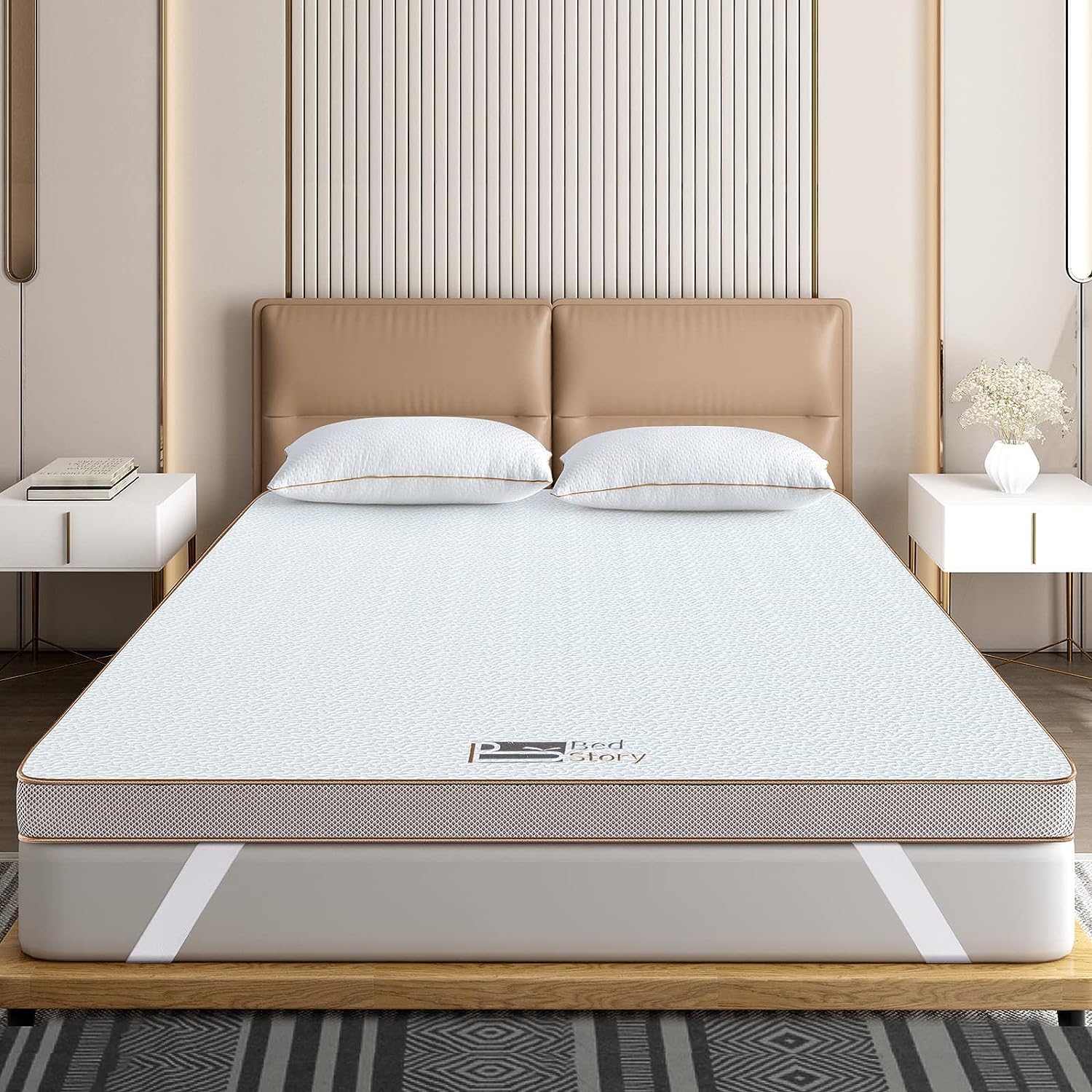 BedStory [Nouvelle Technologie] Surmatelas 160 x 200 à Mémoire de Forme de 7.5CM, Surmatelas de Haute Densité avec Gel Plus Respirant, Housse Amoivible et Lavable