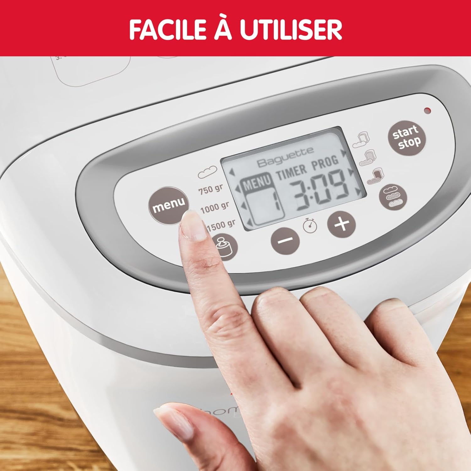 Moulinex Home Bread Baguette Machine à petits pains, 16 programmes, Résultats homogènes, Jusqu'à 1,5 kg de pain frais, Plaques croustillants, 3 niveaux de dorage OW610110, Blanc