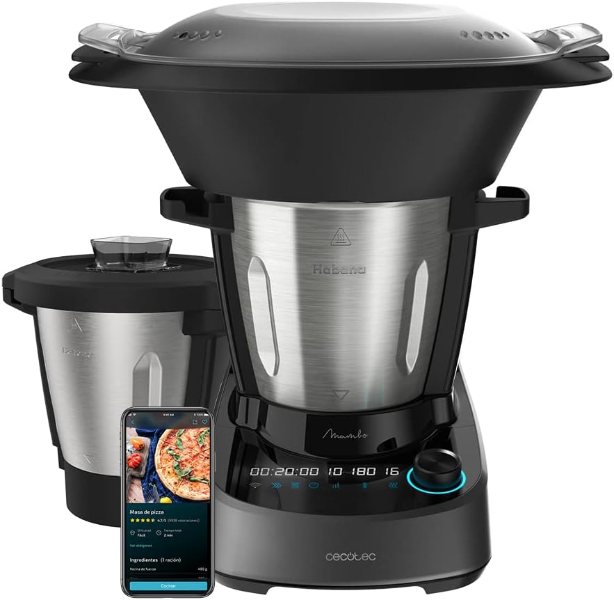 Cecotec Robot de Cuisine Mambo Black. 23 Fonctions, 10 Niveaux de Température, 1700W, 2,5 kg de Pâte, Cruche de 3,3L, 10 Vitesses, Minuterie, Température Réglable de 37 °C à 120 °C