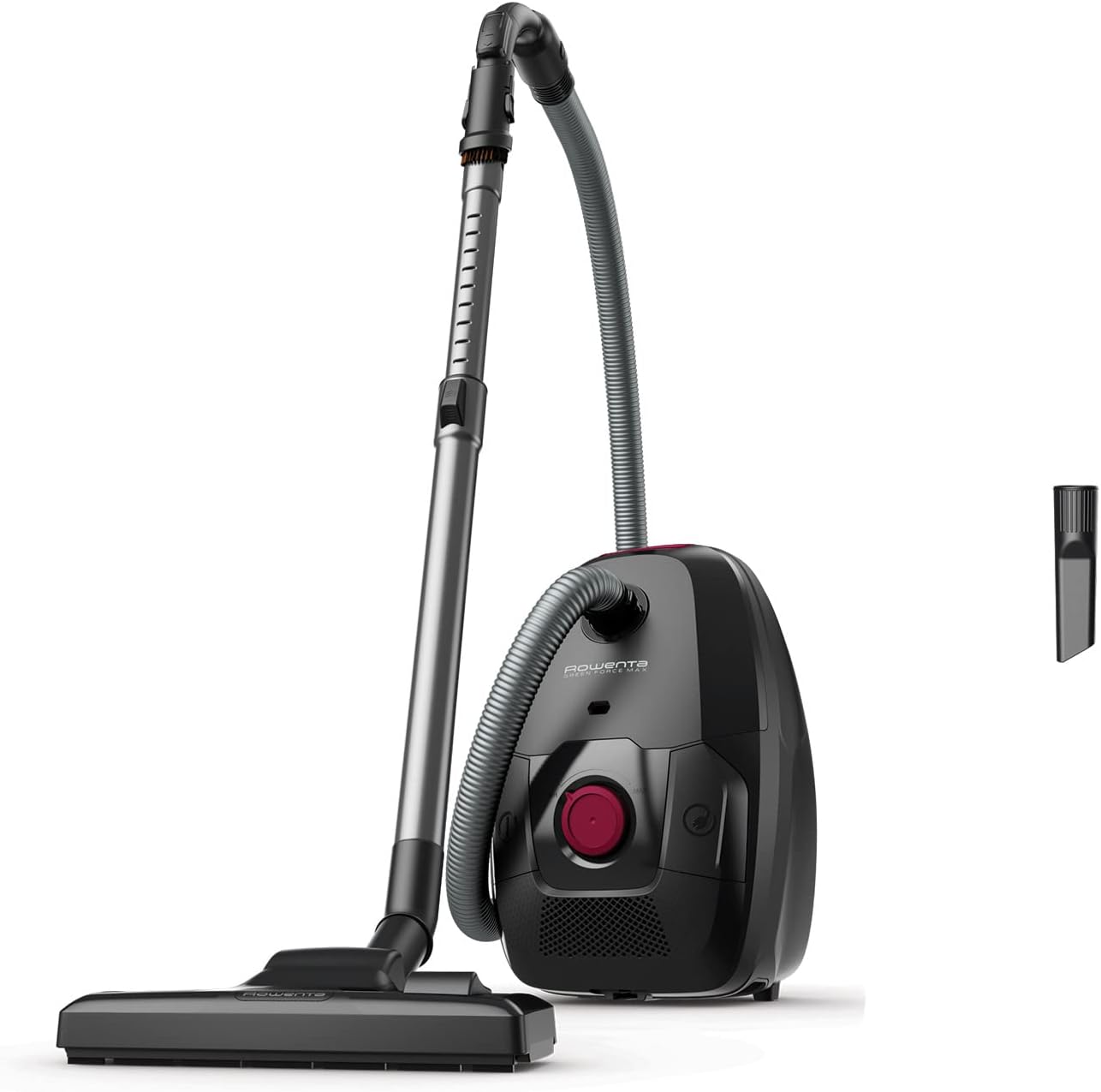 Rowenta Green Force Max Silence Vacuum Cleaner with Bag, 900 W Max, High Filtration, Quiet, Eco-Responsible, Made in France, Black/Aluminium RO6136EA