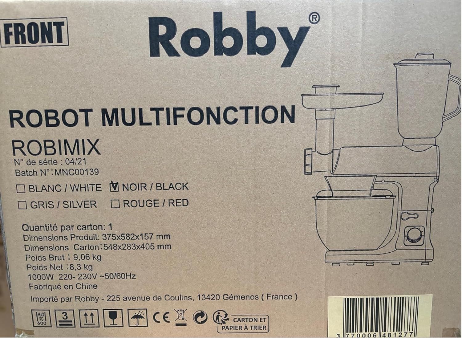 Robot Multifonctions 5l 1000w Noir Avec Hachoir Et Blender 1,5l En Verre - ROBIMIX NOIR