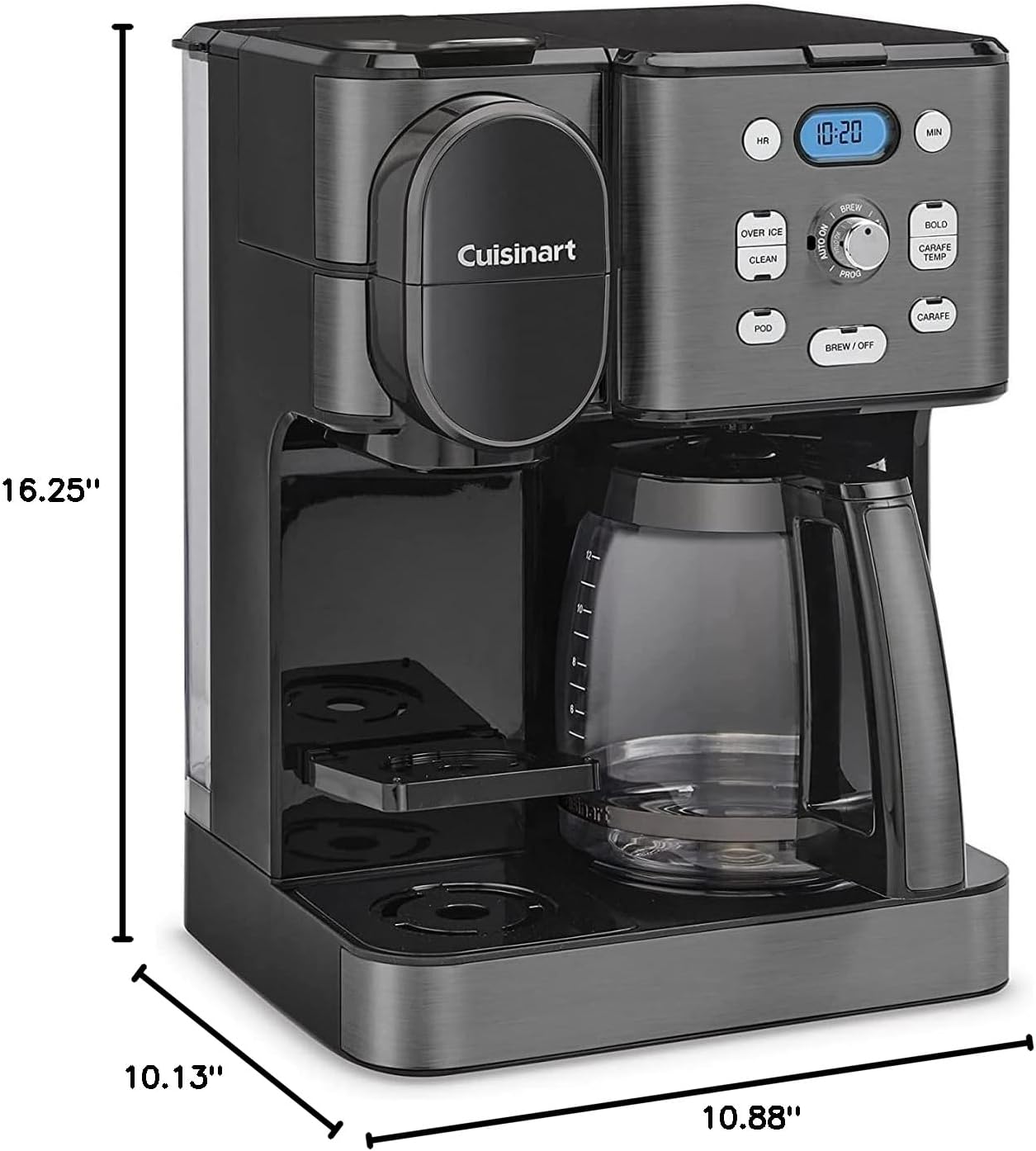 Cuisinart Cafetière, carafe en verre de 12 tasses, cafetière automatique chaude et glacée, machine à café à serveur unique, acier inoxydable noir, SS-16BKS