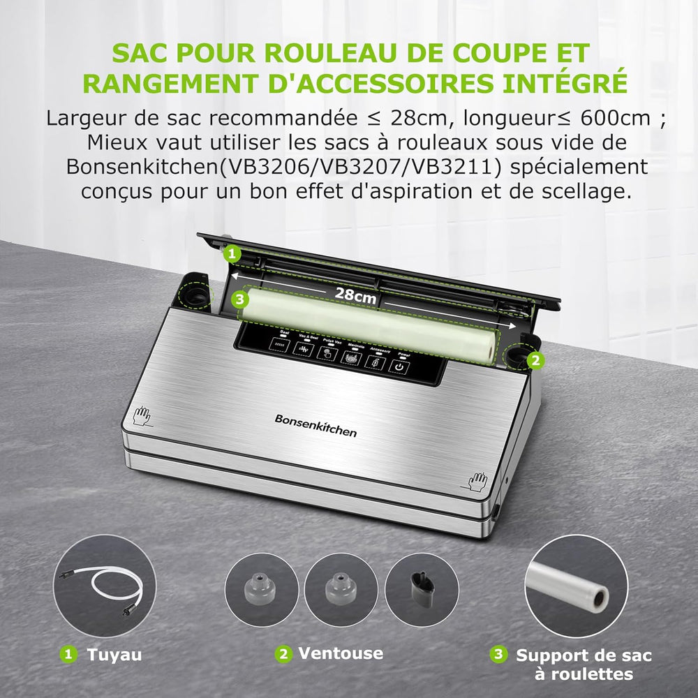 Bonsenkitchen Food Vacuum Sealer Machine, 5 Modes-8L/min, Globefish Technology for Continuous Work at High Speed, Includes 100 Vacuum Bags and 1 Roll Bag