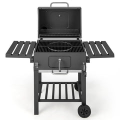 Barbecue à Charbon de Bois Portable avec 2 Tables d'Appoint Noir