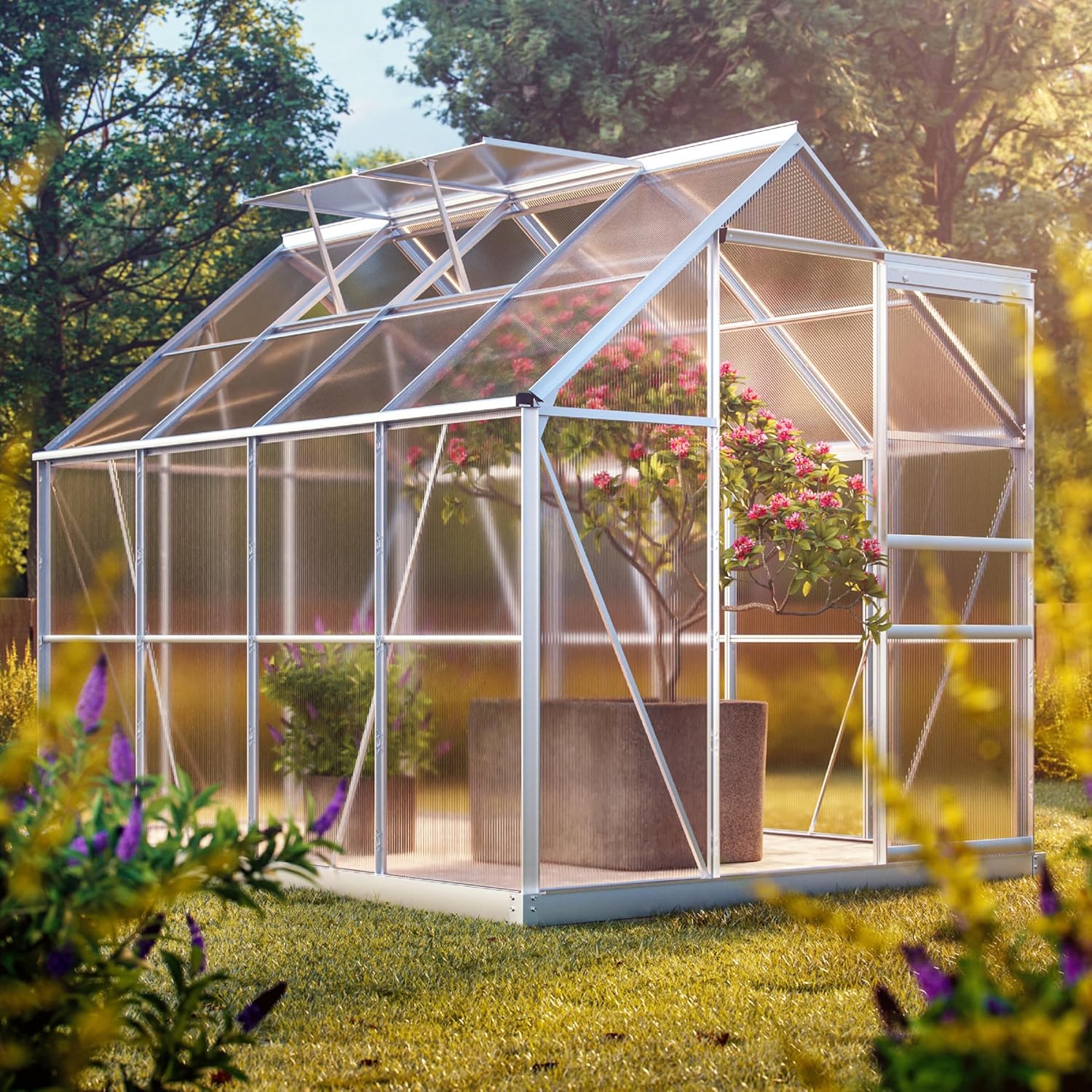 Gardebruk Serre de Jardin en Aluminium 7,63m鲁 abri extrieur pour Plantes lgumes 250x190x195cm avec fen锚tres