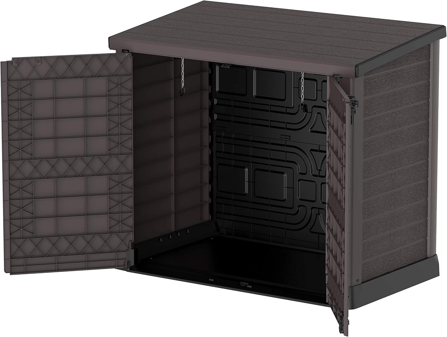 Duramax StoreAway 1200L Plastic Garden Shed/ Flat Lid, Outdoor Storage Shed, Wheelie Bin Hideaways, Wheelie bin box, Durable Construction, Ideal for Bikes, BBQs & 2x 240L Bins, 145x85x125 cm, Brown