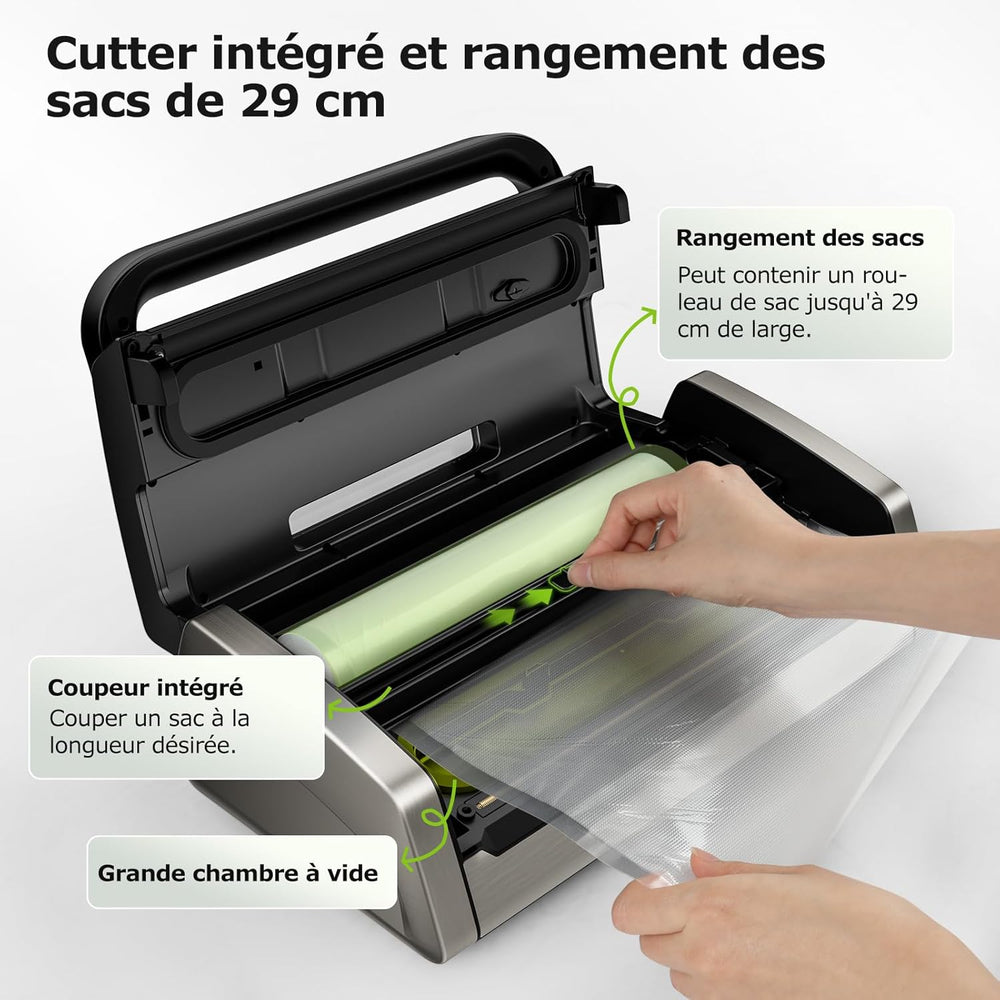Bonsenkitchen Powerful and Quiet Food Vacuum Sealer with Globefish Technology for Continuous Work, Locked Handle Design, Integrated Cutter, 2 Rolls of Bags Included