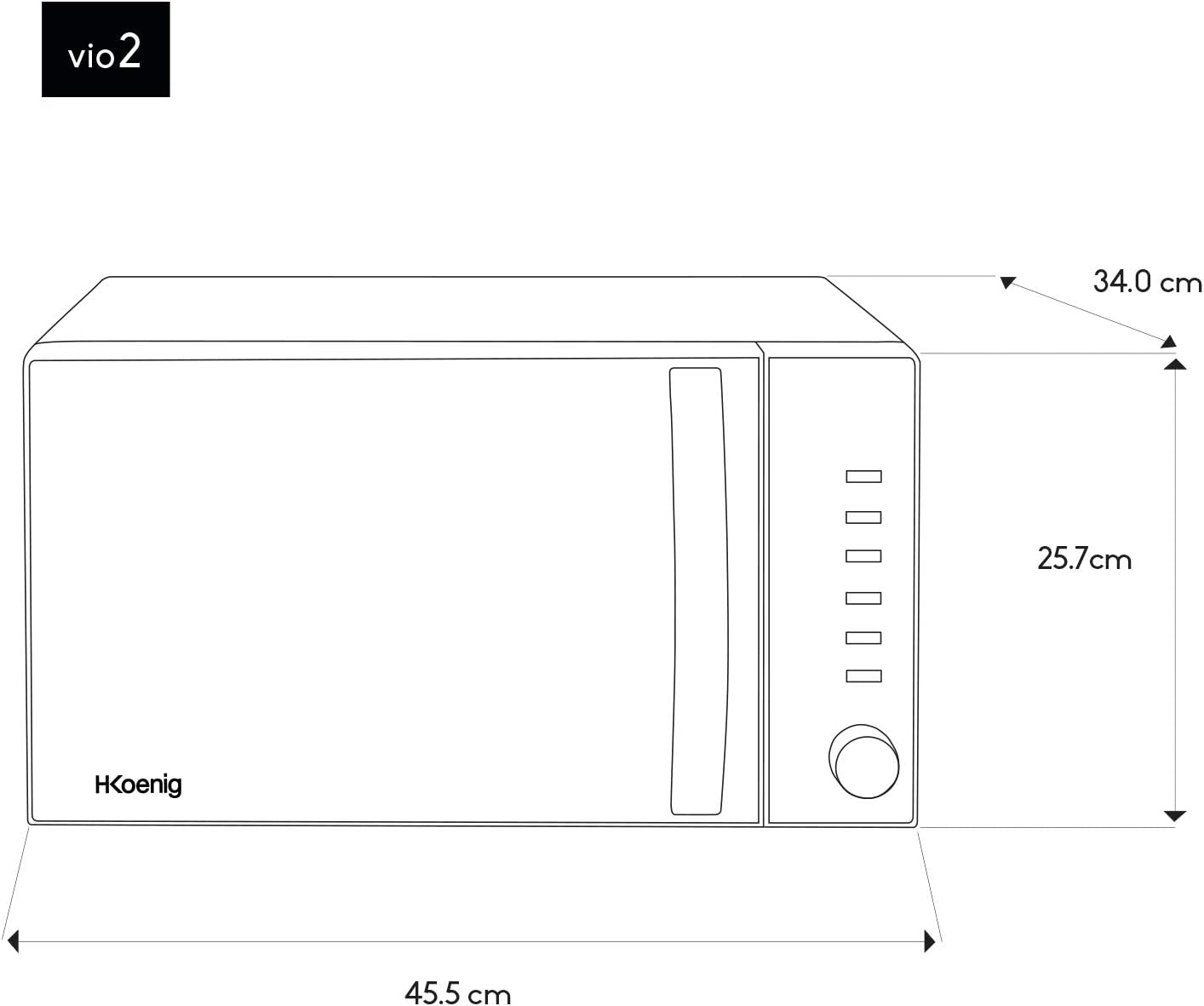 H.Koenig Microwave Oven Grill 2 in 1 VIO9, 25L, 27cm Turntable, 10 Cooking Modes up to 1000W, Defrosting, Combined Cooking, LCD Display [Energy Class A+]