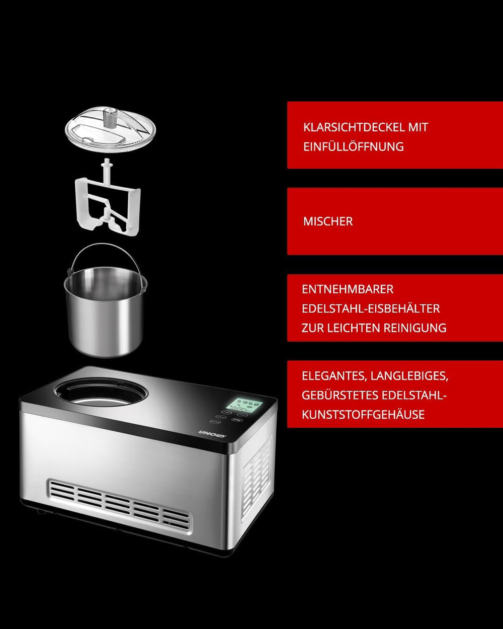Unold 2074013 Gusto Turbine à Glace Réfrigérante Argent