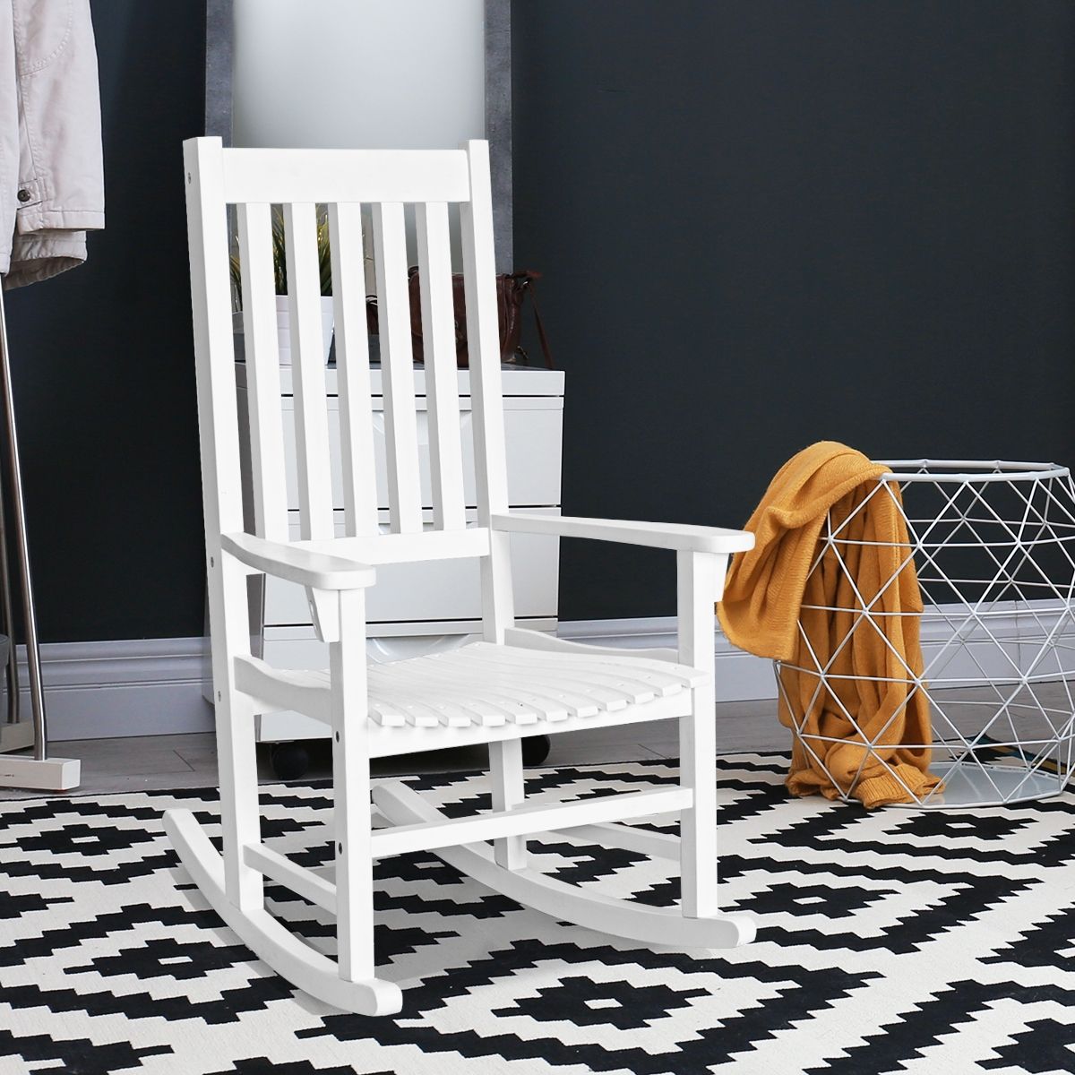 Fauteuil  Bascule en Bois d'Acacia Chaise Berante pour Jardin Pelouse Balcon Blanc -