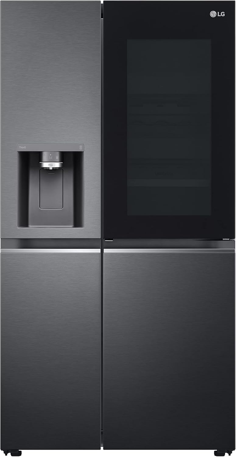 LG GSXV91MCAF Réfrigérateur combiné - Side by Side, 635L, InstaView, Total No-Frost, Compartiment congélation, Distributeur d'eau et glace UVnano, Compresseur Inverter Linear, Wi-Fi, Noir, Classe F