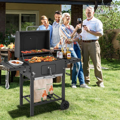 Barbecue à Charbon de Bois Portable avec 2 Tables d'Appoint Noir