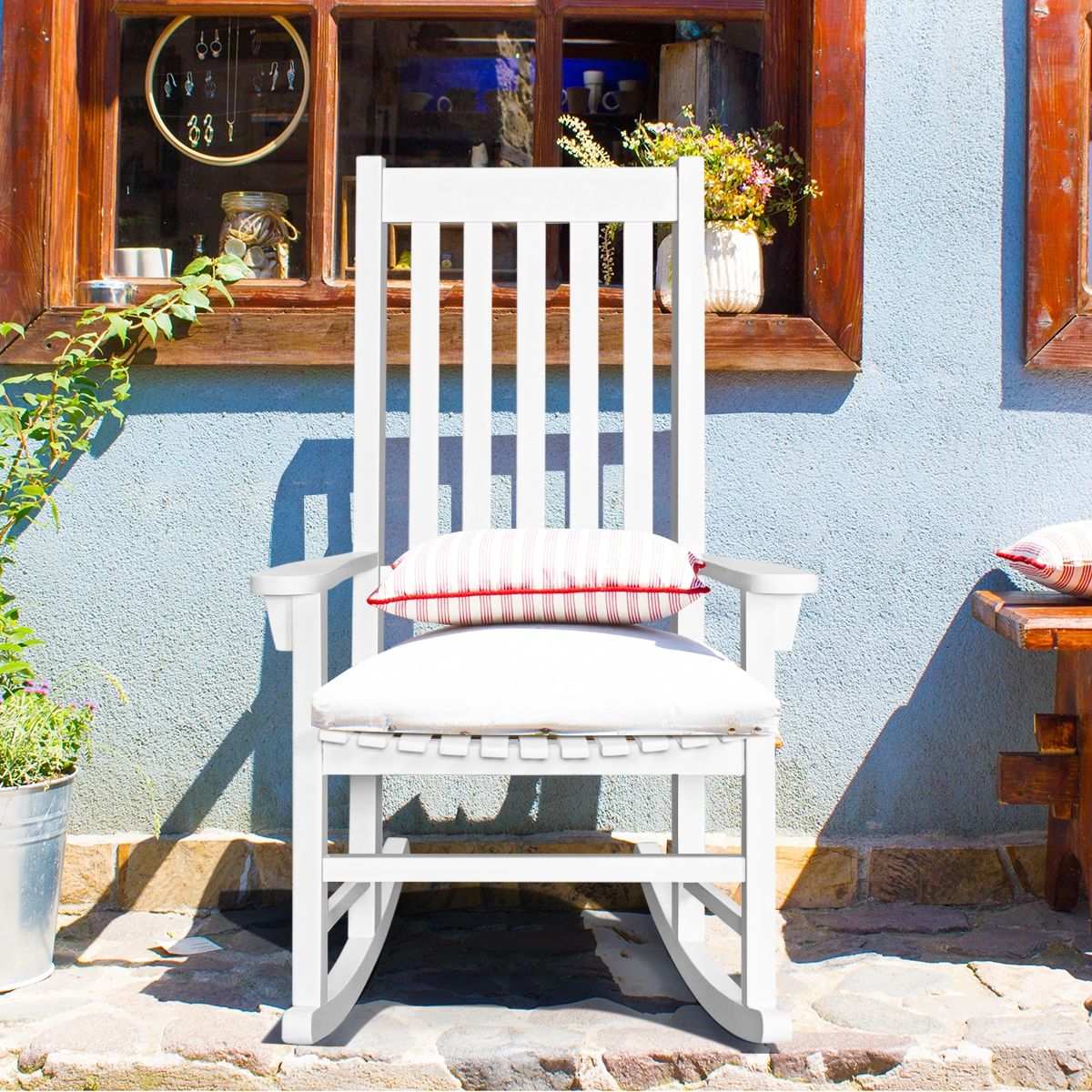 Fauteuil  Bascule en Bois d'Acacia Chaise Berante pour Jardin Pelouse Balcon Blanc -