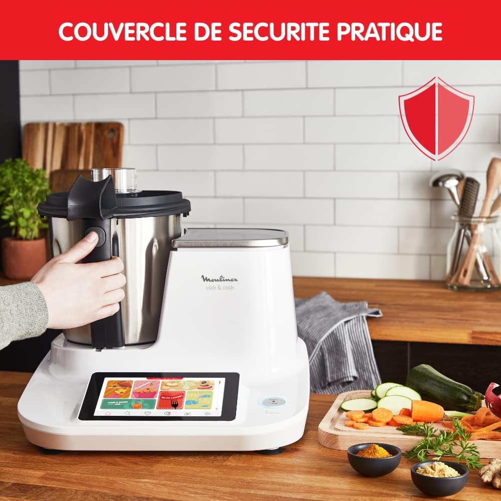 Moulinex Clickchef Compact Multi-Function Cooker, 3.6 L, 1400 W, 5 Programs, 32 Functions, Built-in Kitchen Scale, Steamer, Mixer HF456810 [Control Screen]