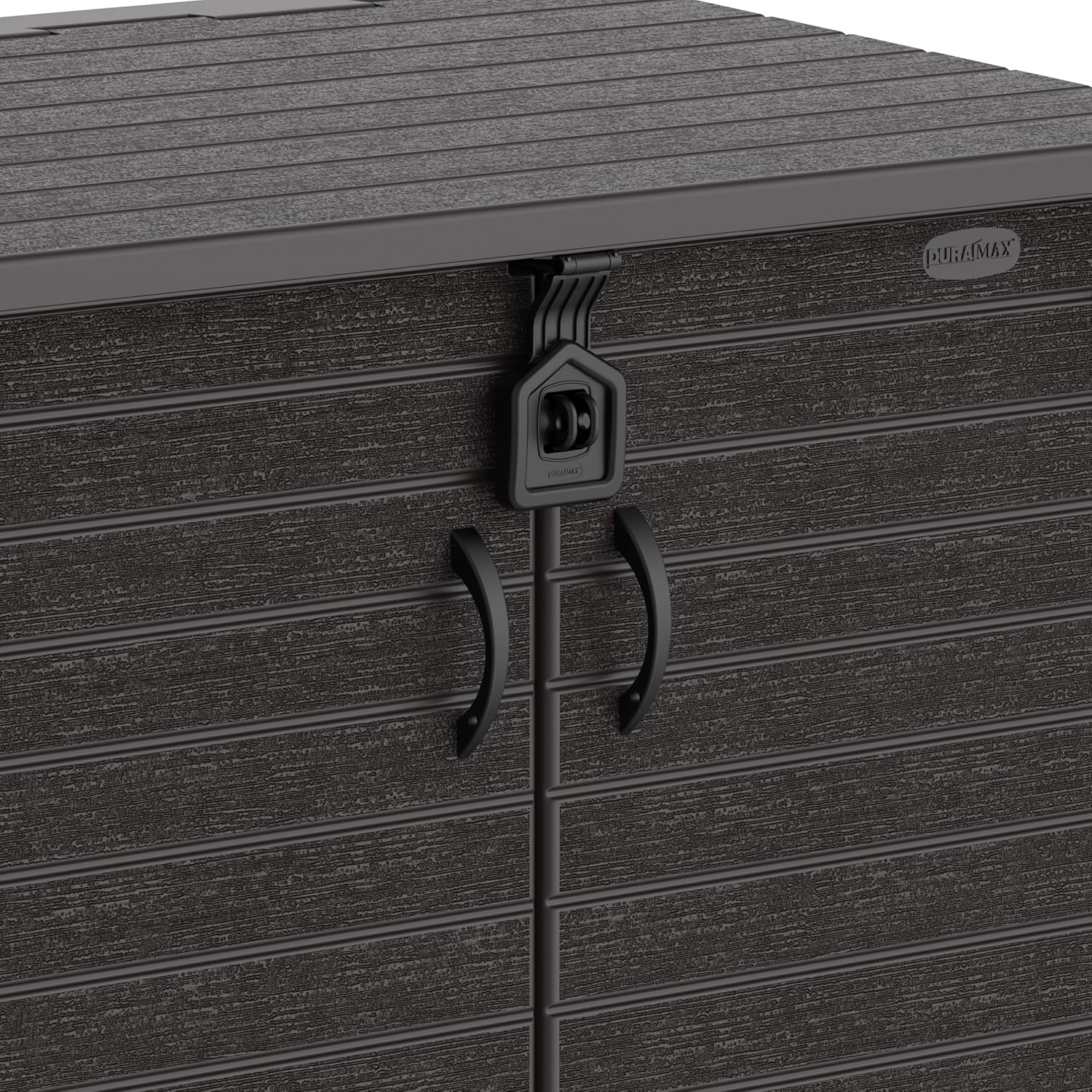 Duramax StoreAway 1200L Plastic Garden Shed/ Flat Lid, Outdoor Storage Shed, Wheelie Bin Hideaways, Wheelie bin box, Durable Construction, Ideal for Bikes, BBQs & 2x 240L Bins, 145x85x125 cm, Brown