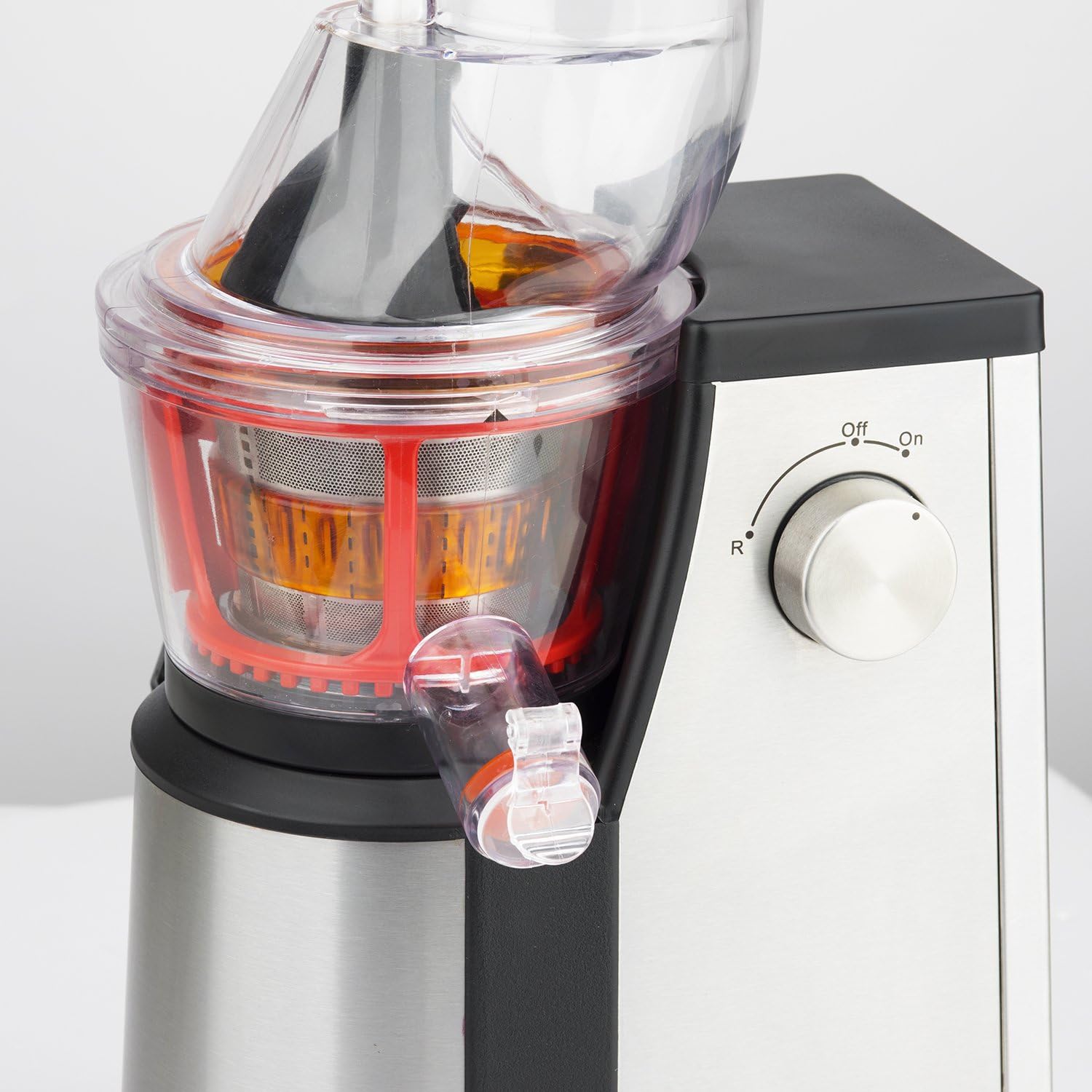 Extracteur de Jus de Fruits et Légumes vertical GSX24 H.Koenig Centrifugeuse Vitamin + sans BPA - 82 mm Large Bouche - 3 tamis pour jus fin ou épais et sorbet - Pression douce - 50 tours 400 W
