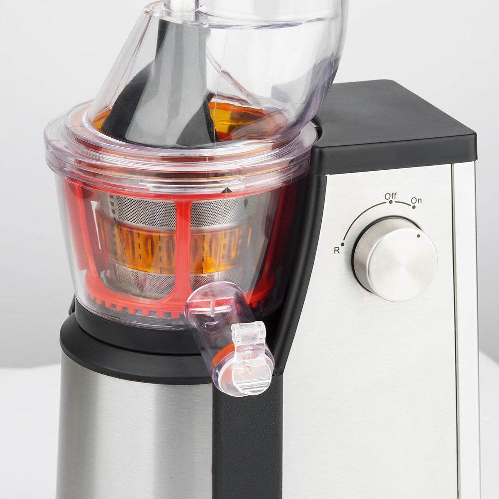 Extracteur de Jus de Fruits et Légumes vertical GSX24 H.Koenig Centrifugeuse Vitamin + sans BPA - 82 mm Large Bouche - 3 tamis pour jus fin ou épais et sorbet - Pression douce - 50 tours 400 W
