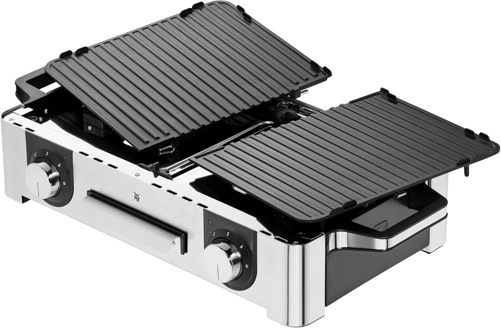 WMF Master-Grill électrique, 2400W, Grande surface 28x50cm, Revêtement antiadhésif, Plaques amovibles compatibles lave-vaisselle, Inox 18/10 Cromargan, Lono 0415280011