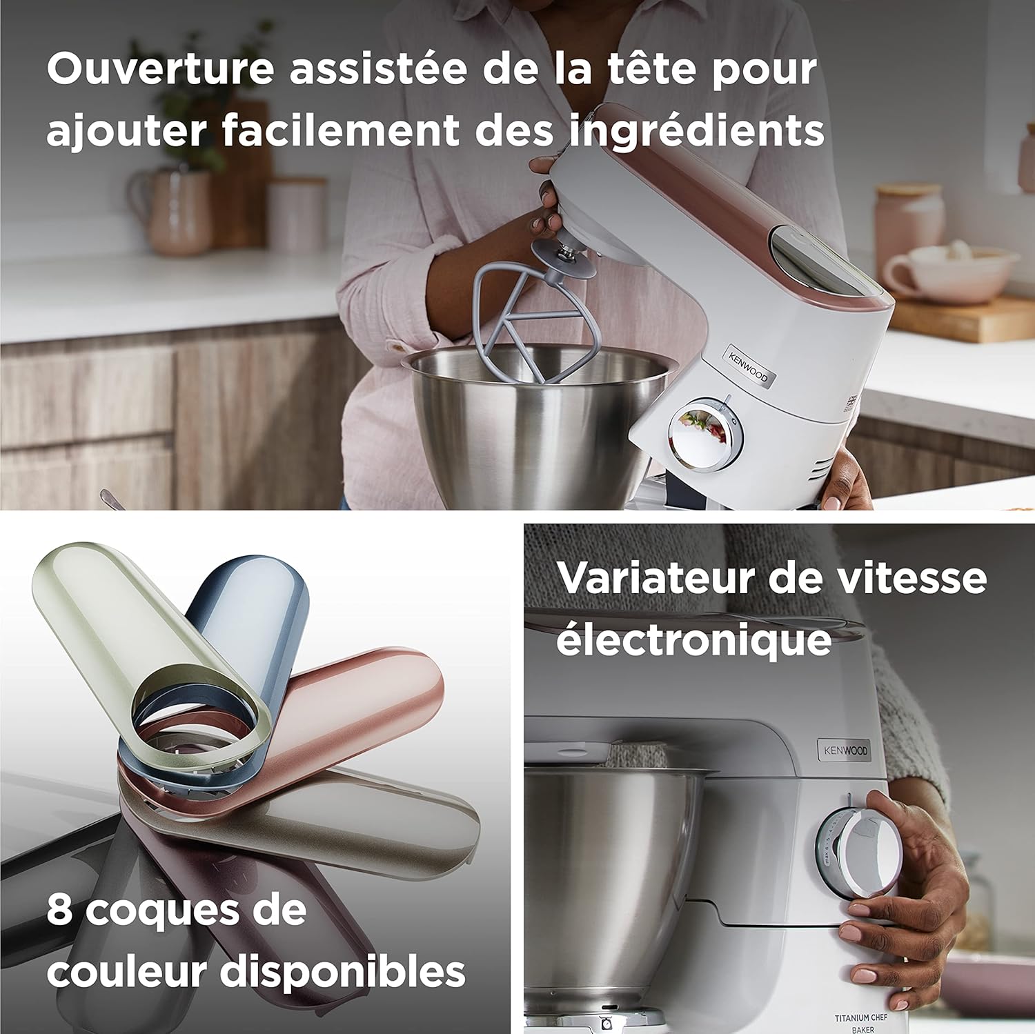 Kenwood Titanium Chef Baker KVC65.001WH, Pastry Robot with Integrated Scales, Including 3-Piece Pastry Set, Spatula & Splash Protection, 1200 W, White