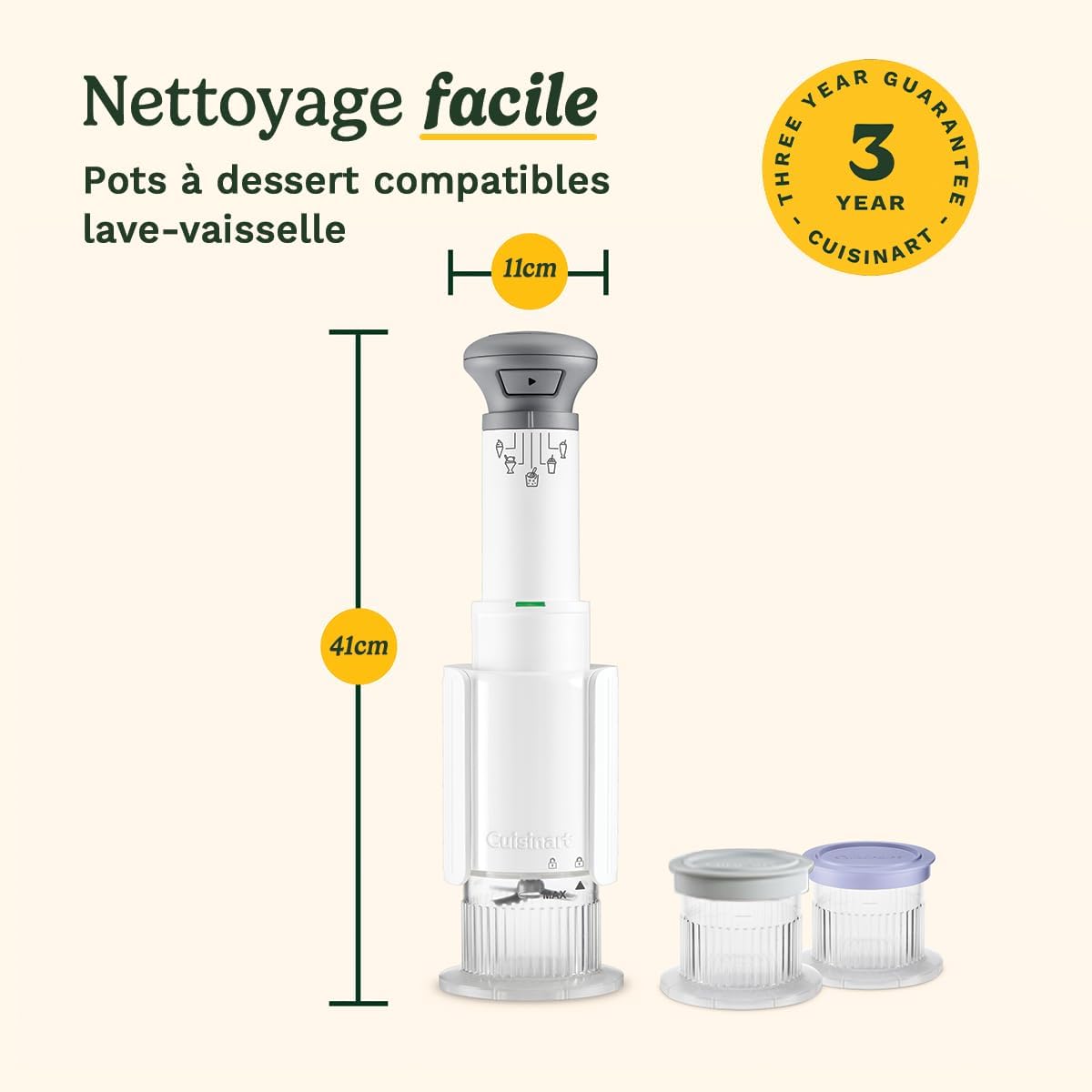 Cuisinart Sorbetière - Fait de la crème glacée, du gelato, du sorbet et du yogourt glacé en 40 minutes - Desserts maison - Facile à utiliser - Acier inoxydable - ICE100BCU
