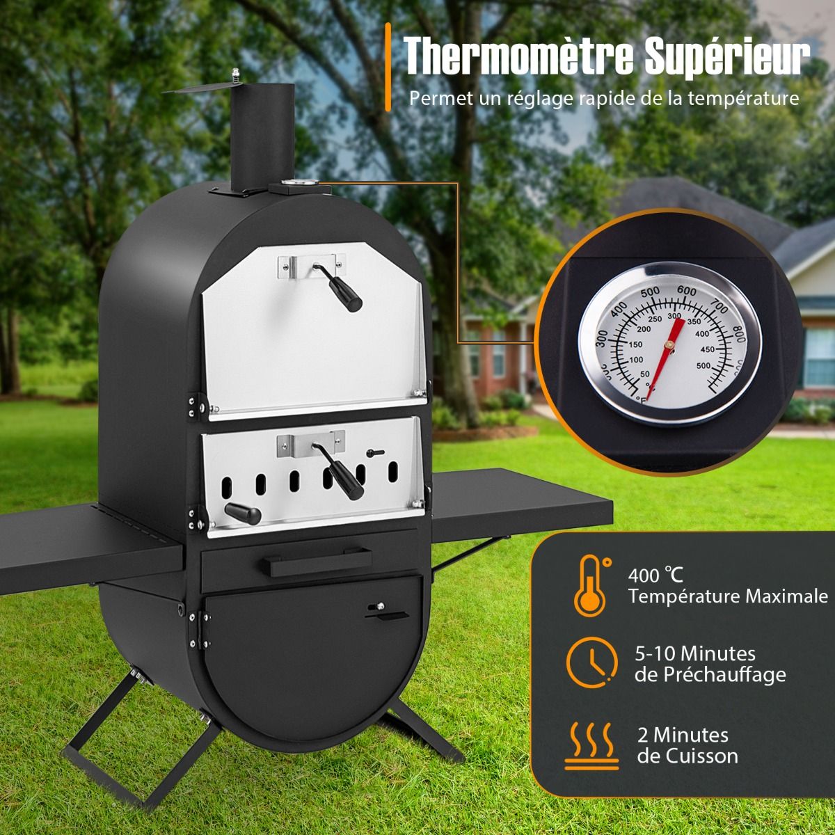 Four à Pizza au Feu de Bois d'Extérieur Housse en Tissu Oxford Pierre à Pizza de 31 cm Pelle à Pizza Grille de Cuisson -