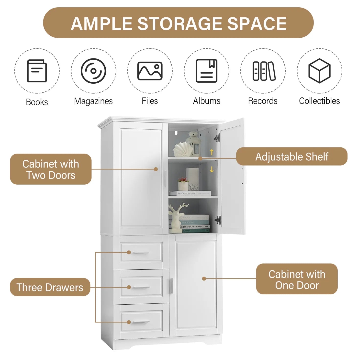 Bathroom Cabinet, 62.2" Tall Storage Cabinet with Doors and Shelves, Freestanding Linen Closet for Bathroom, Kitchen, Living Room, Grey